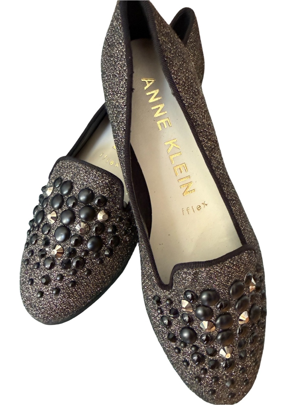 Anne Klein iFlex Glitter Jeweled Embellished Smoking Loafers Flats 6